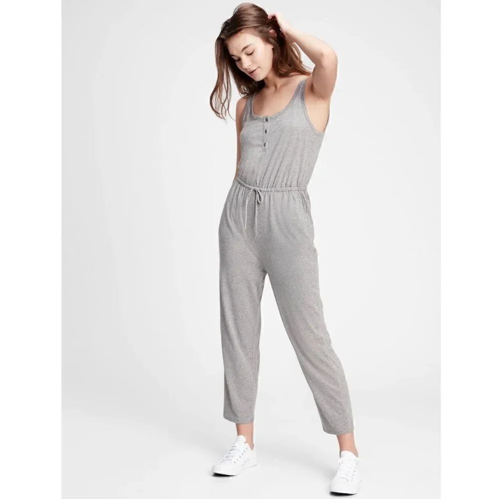 GAP Women’s Gray Jersey Henley Jumpsuit Size XXL